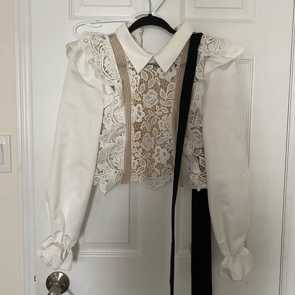 Self-portrait Shirt with black bow - Picture 2 of 3